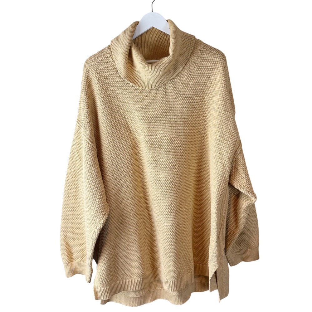 Free People Beach Knit Turtleneck Sweater Oversized Relaxed Fit Textured L